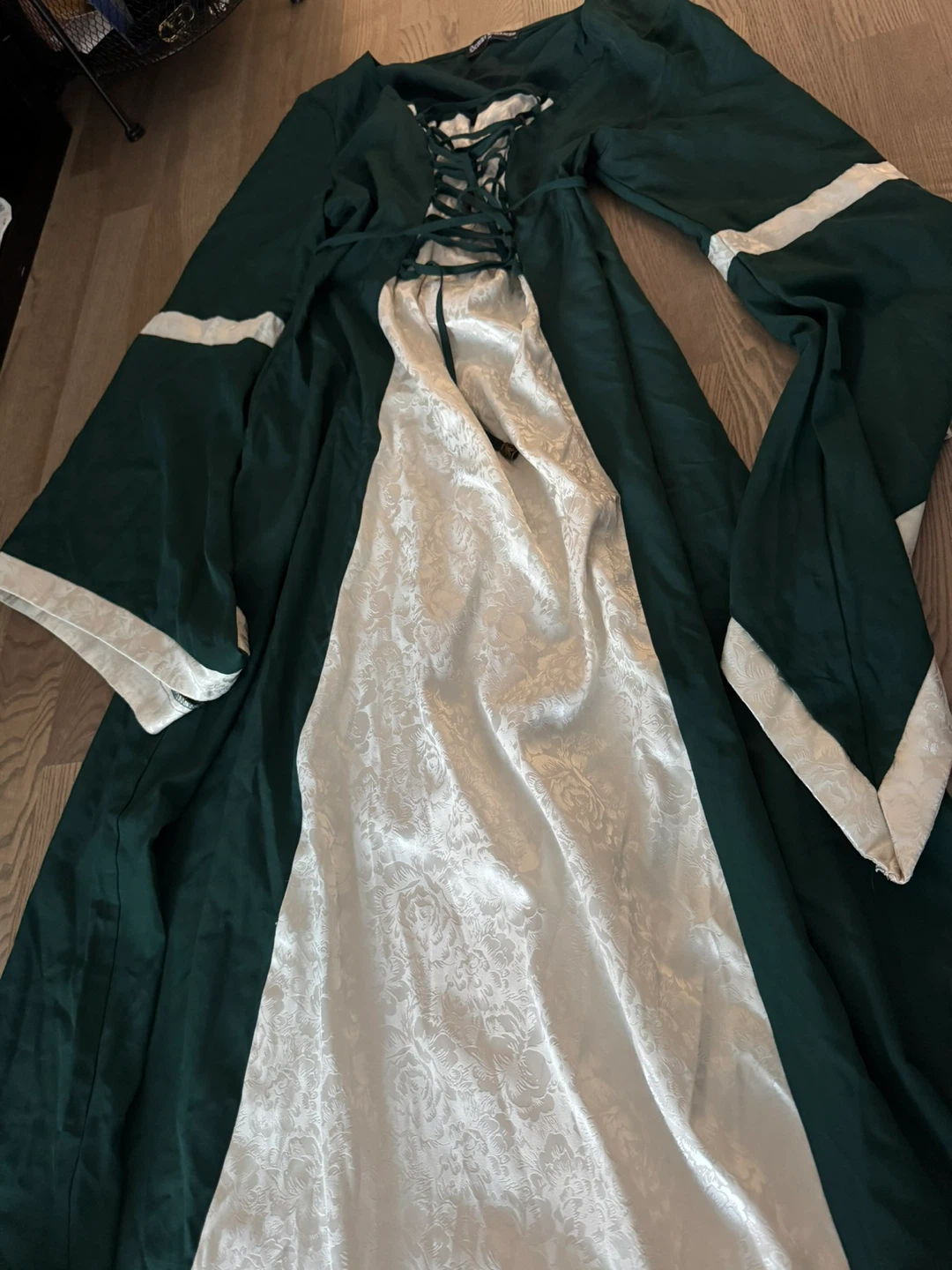 XS Dark Green and White Medieval Style Gown - photo 5