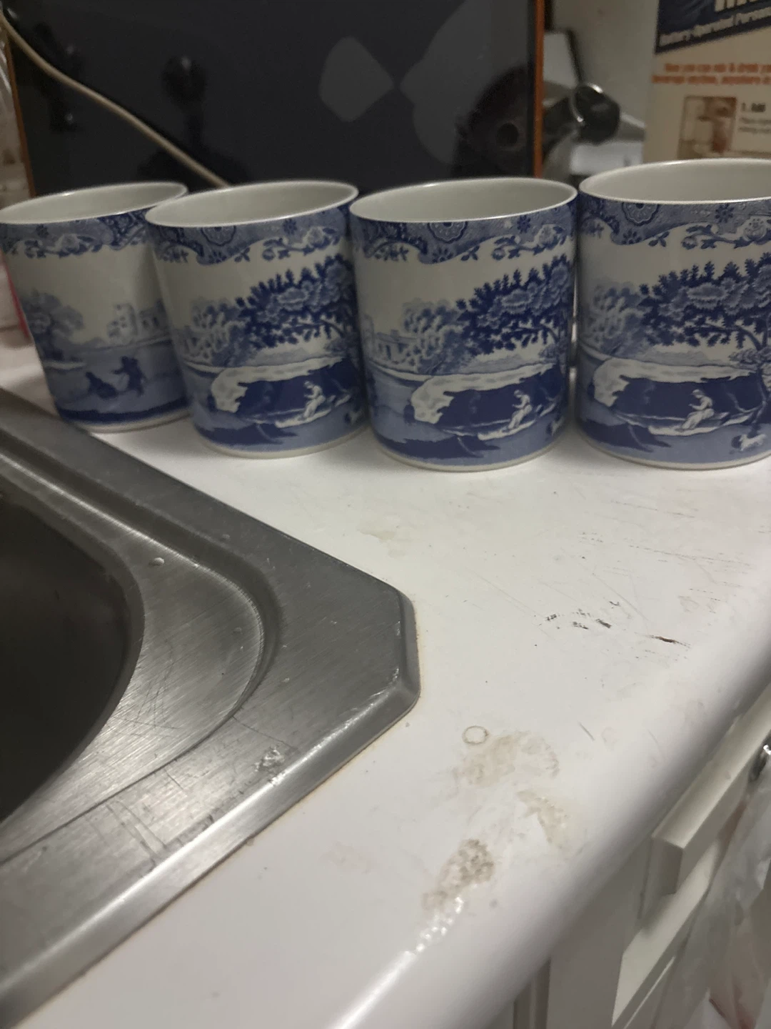 Set of 4 Blue and White Mugs