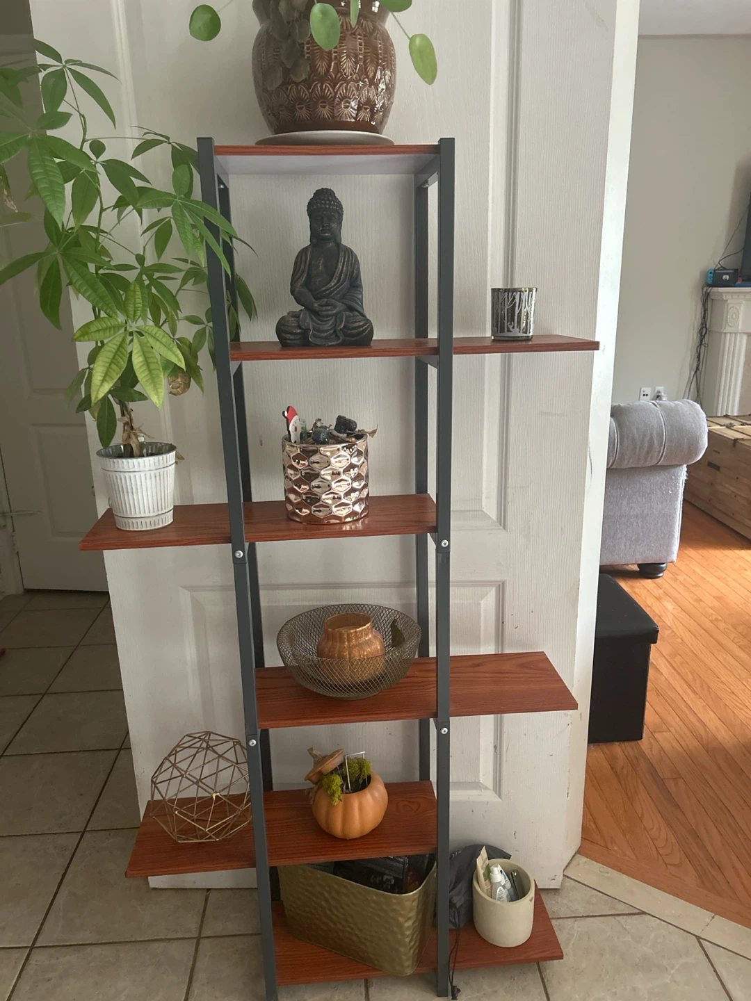 5-Tier Wood and Metal Ladder Shelf