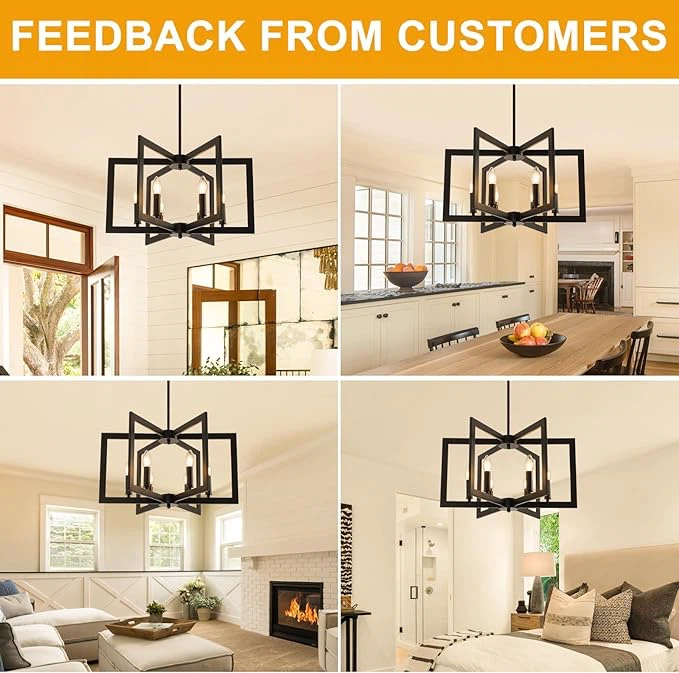 Black Chandelier, 6-Light Modern Geometric Dining Room Light - photo 2