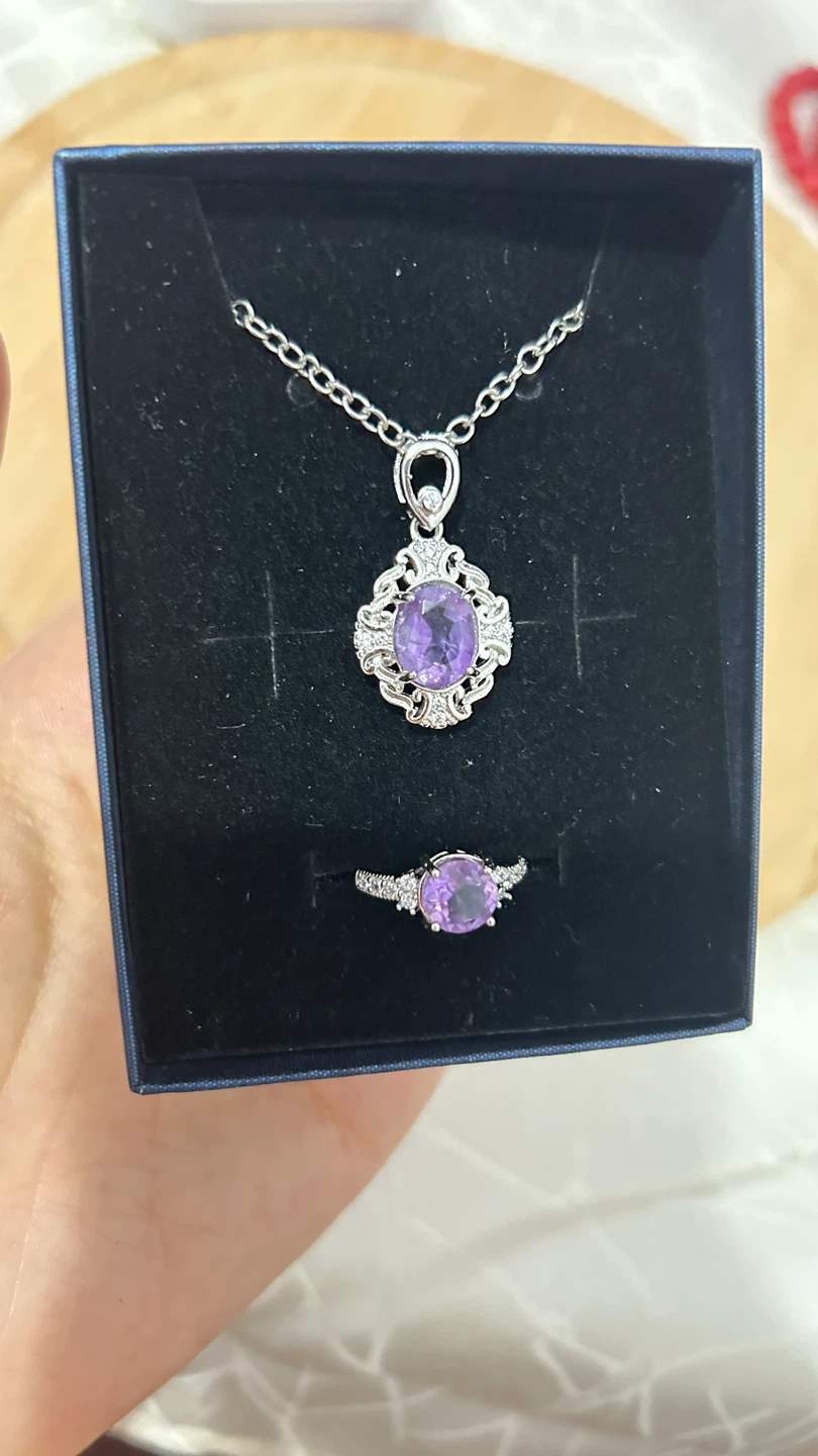 Natural Amethyst Necklace and Ring Jewelry Set