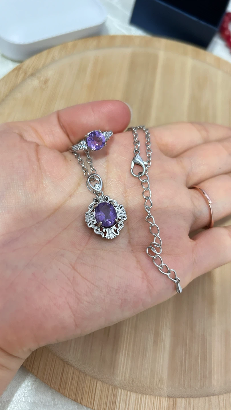 Natural Amethyst Necklace and Ring Jewelry Set - photo 2