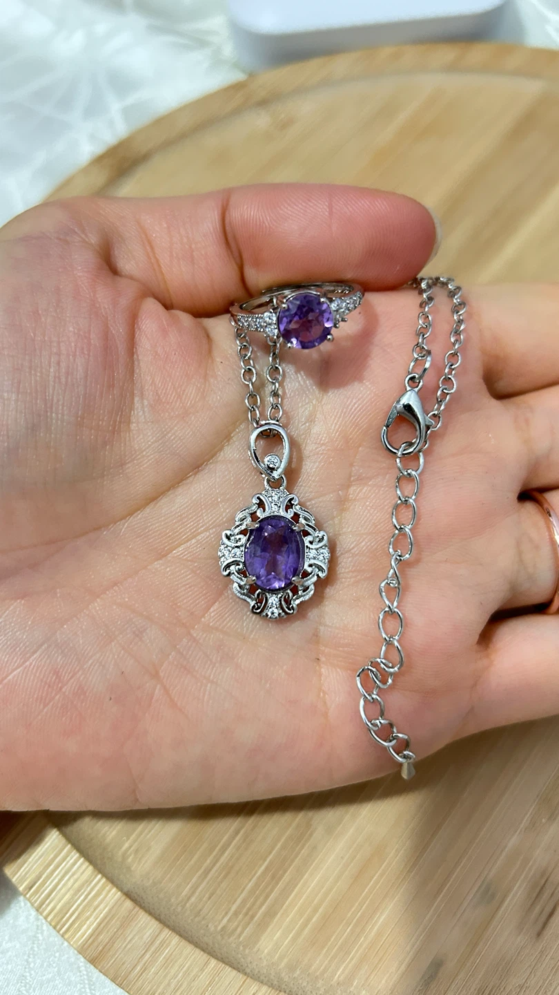 Natural Amethyst Necklace and Ring Jewelry Set - photo 3