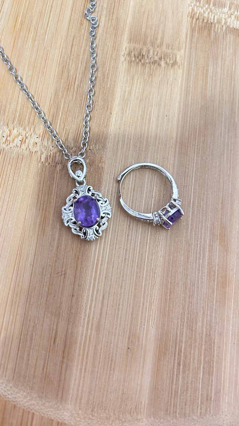 Natural Amethyst Necklace and Ring Jewelry Set - photo 4