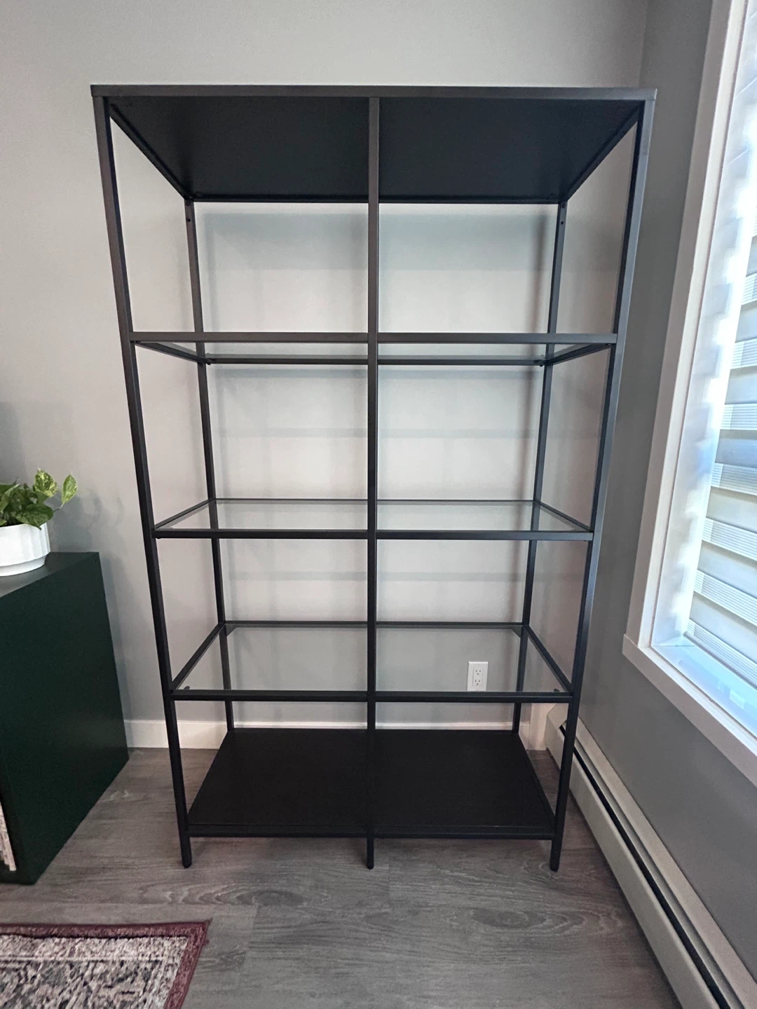 IKEA VITTSJÖ Shelf unit, black-brown/glass