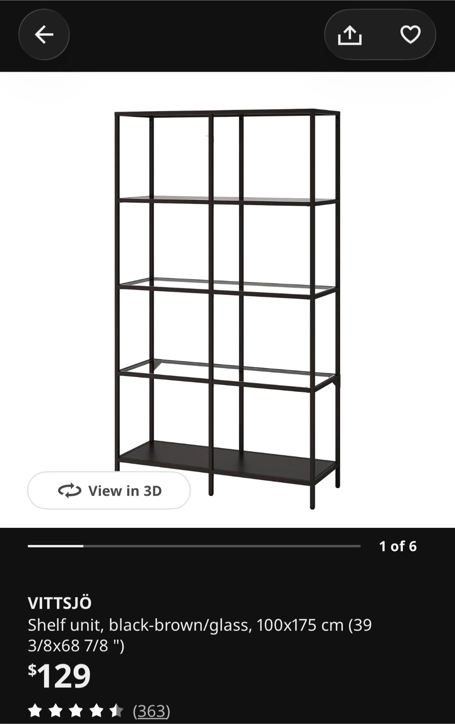 IKEA VITTSJÖ Shelf unit, black-brown/glass - photo 5