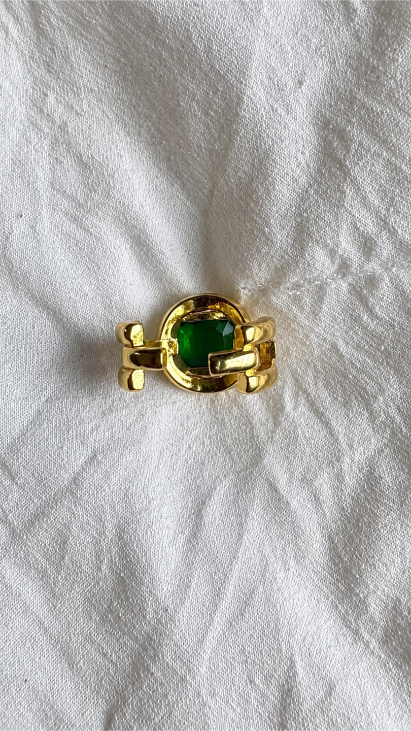 Gold Tone Ring with Emerald Green Stone - photo 4