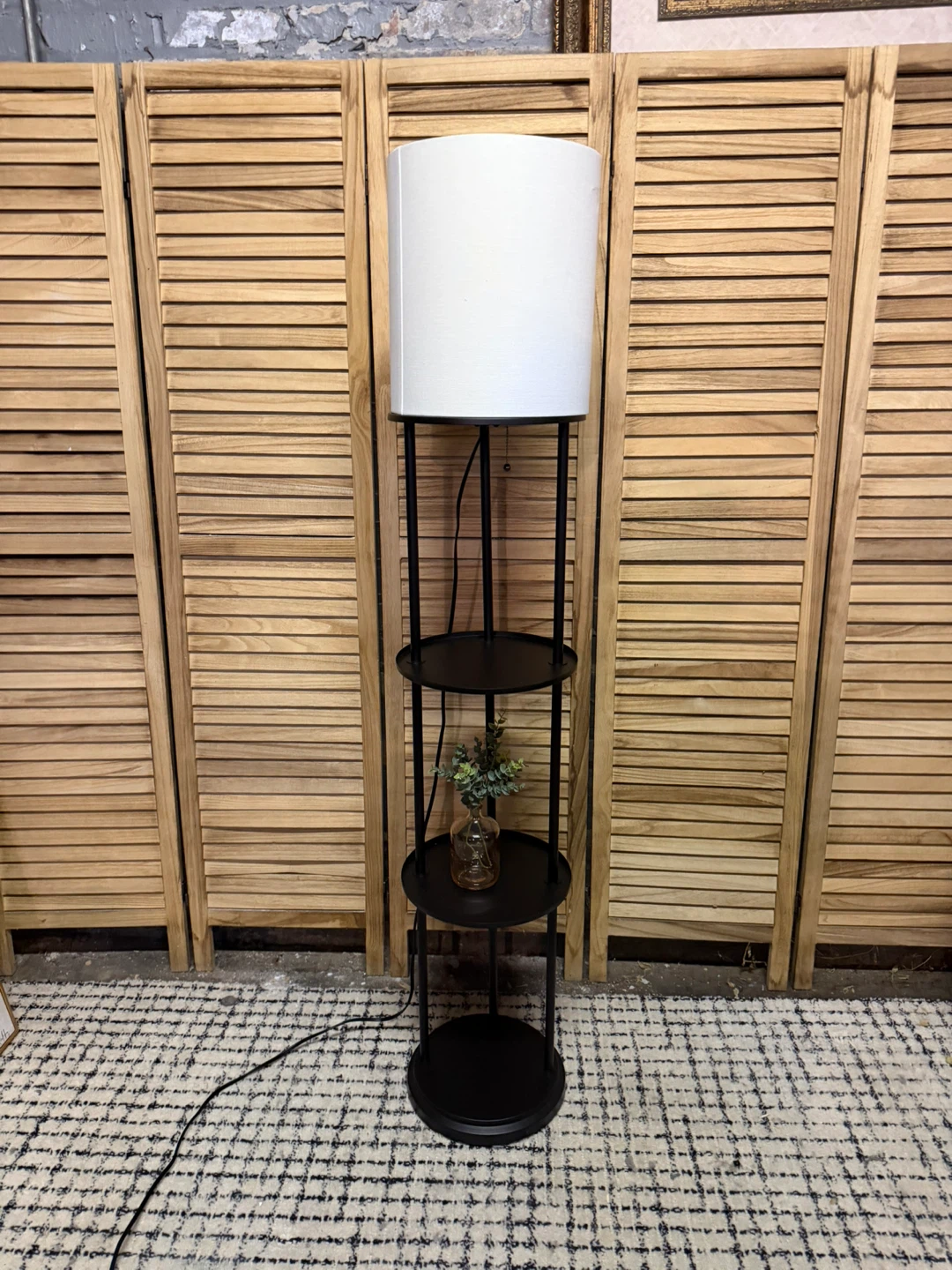 Black Floor Lamp with Shelving