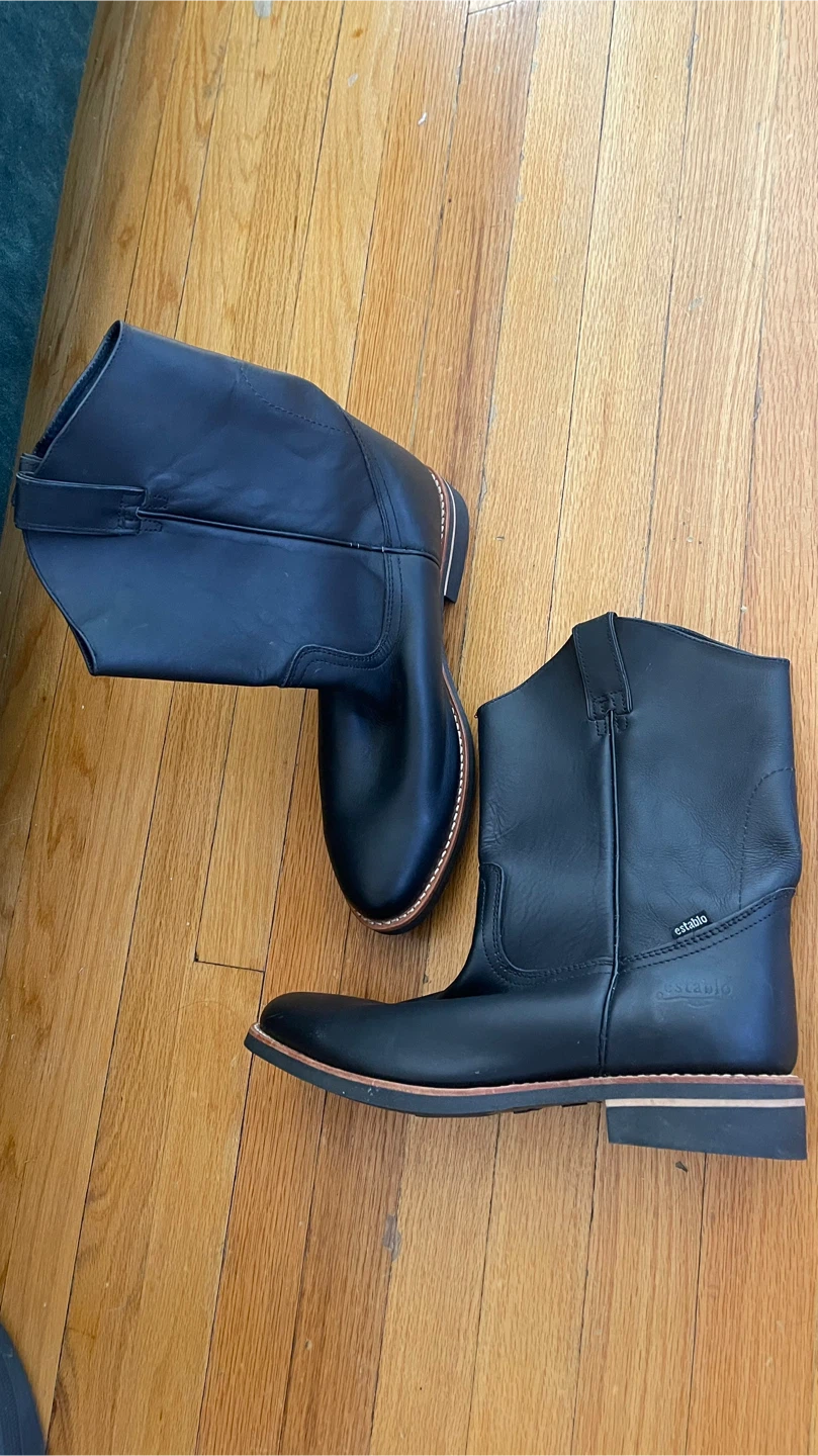 Establo Black Leather Work Boots US 9.5