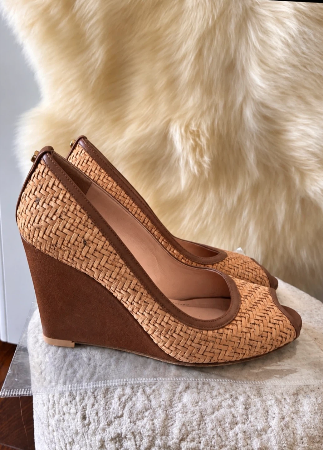 Stuart Weitzman Woven Wedge Peep Toe Heels - photo 2