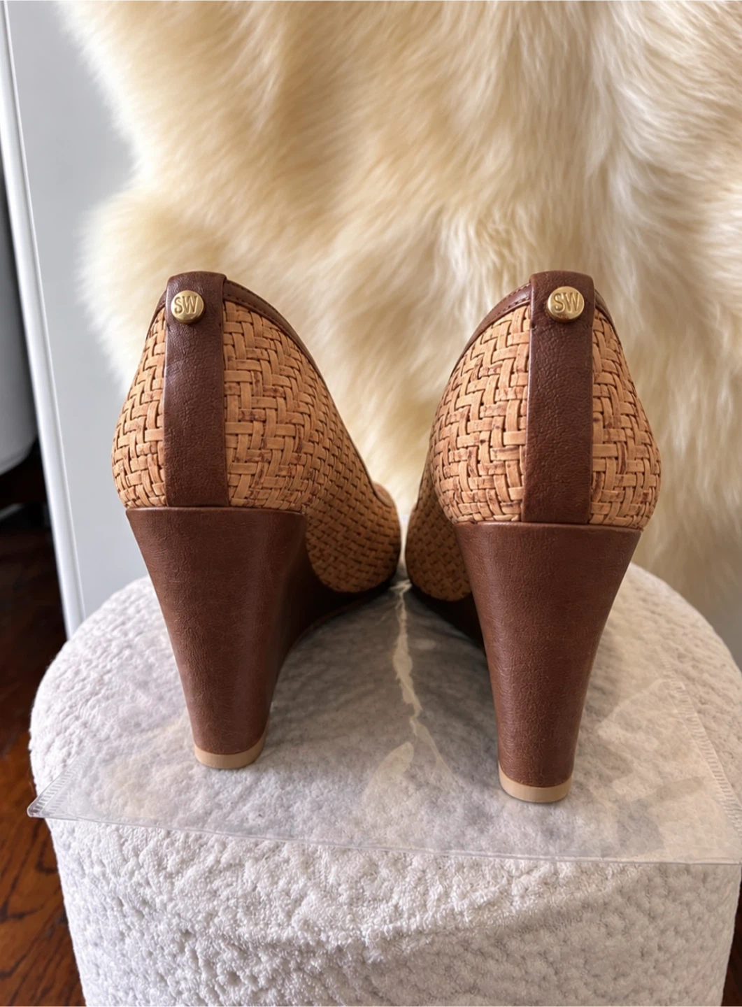 Stuart Weitzman Woven Wedge Peep Toe Heels - photo 3