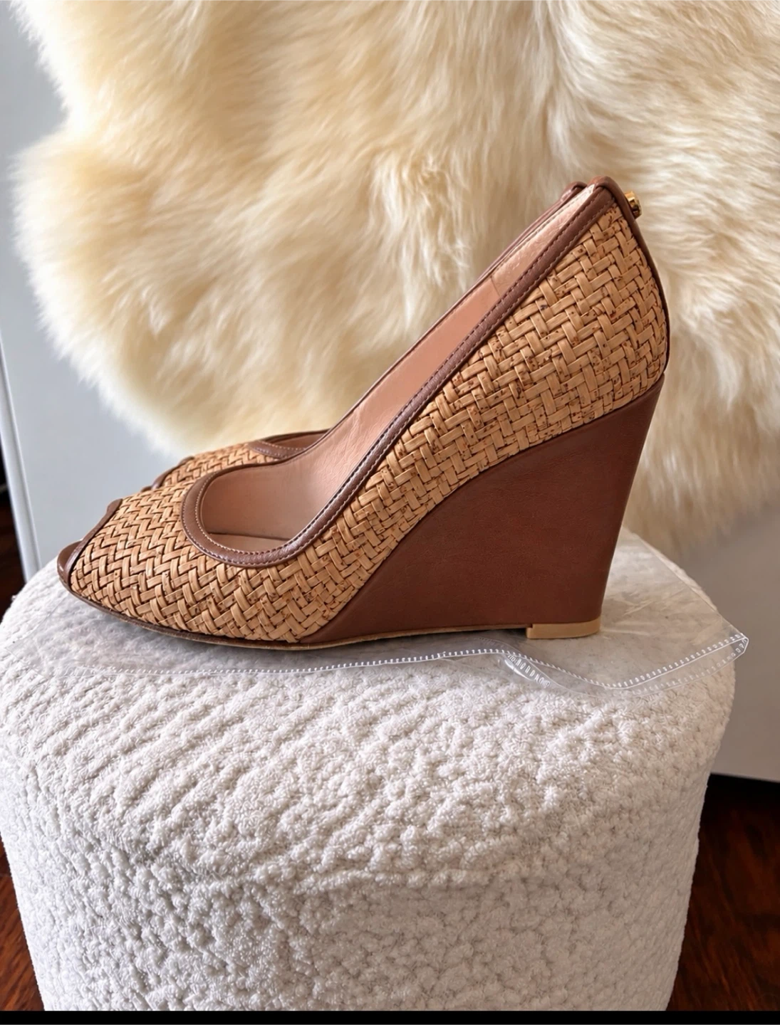 Stuart Weitzman Woven Wedge Peep Toe Heels - photo 4