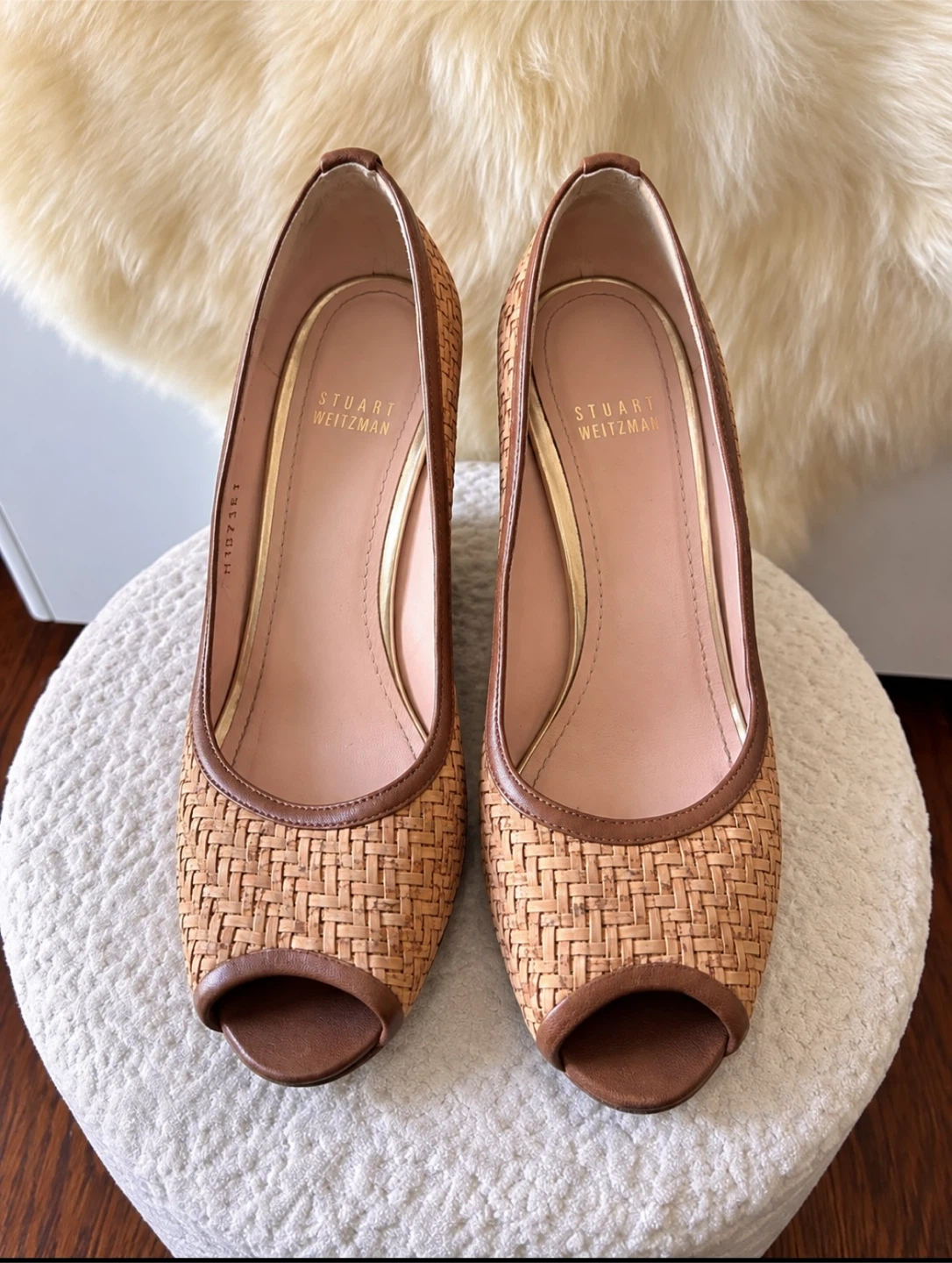 Stuart Weitzman Woven Wedge Peep Toe Heels - photo 5