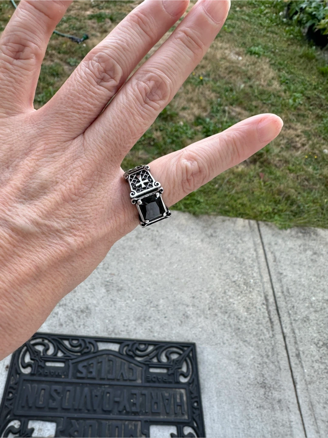 Black Stone Cross Ring - photo 3