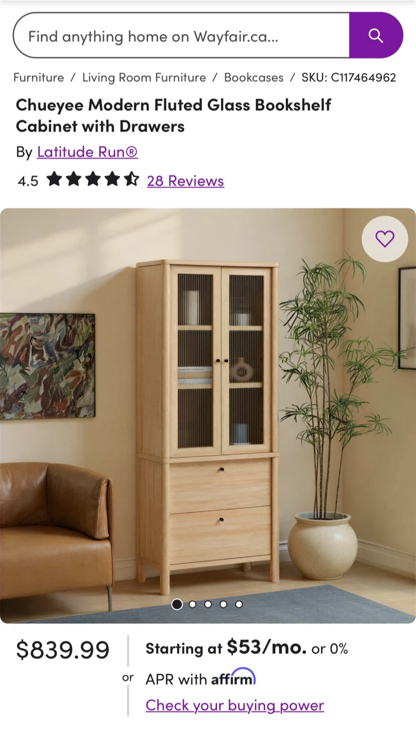CHUEYEE FLUTED GLASS BOOKSHELF CABINET (Read Description)