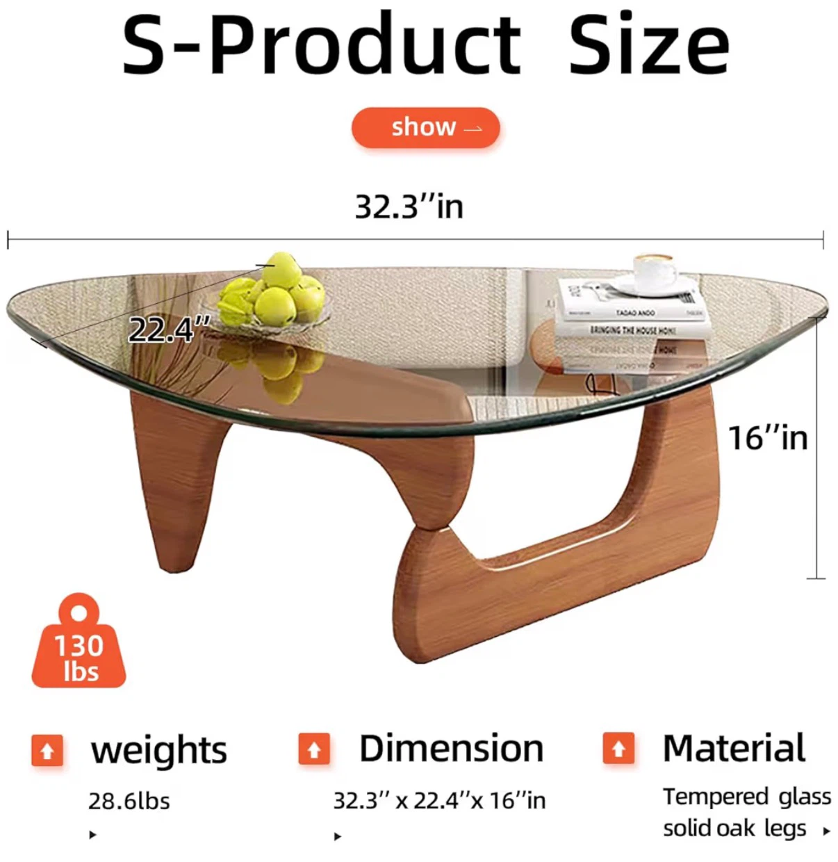 Noguchi styled Coffee Table with Oak Legs - photo 2