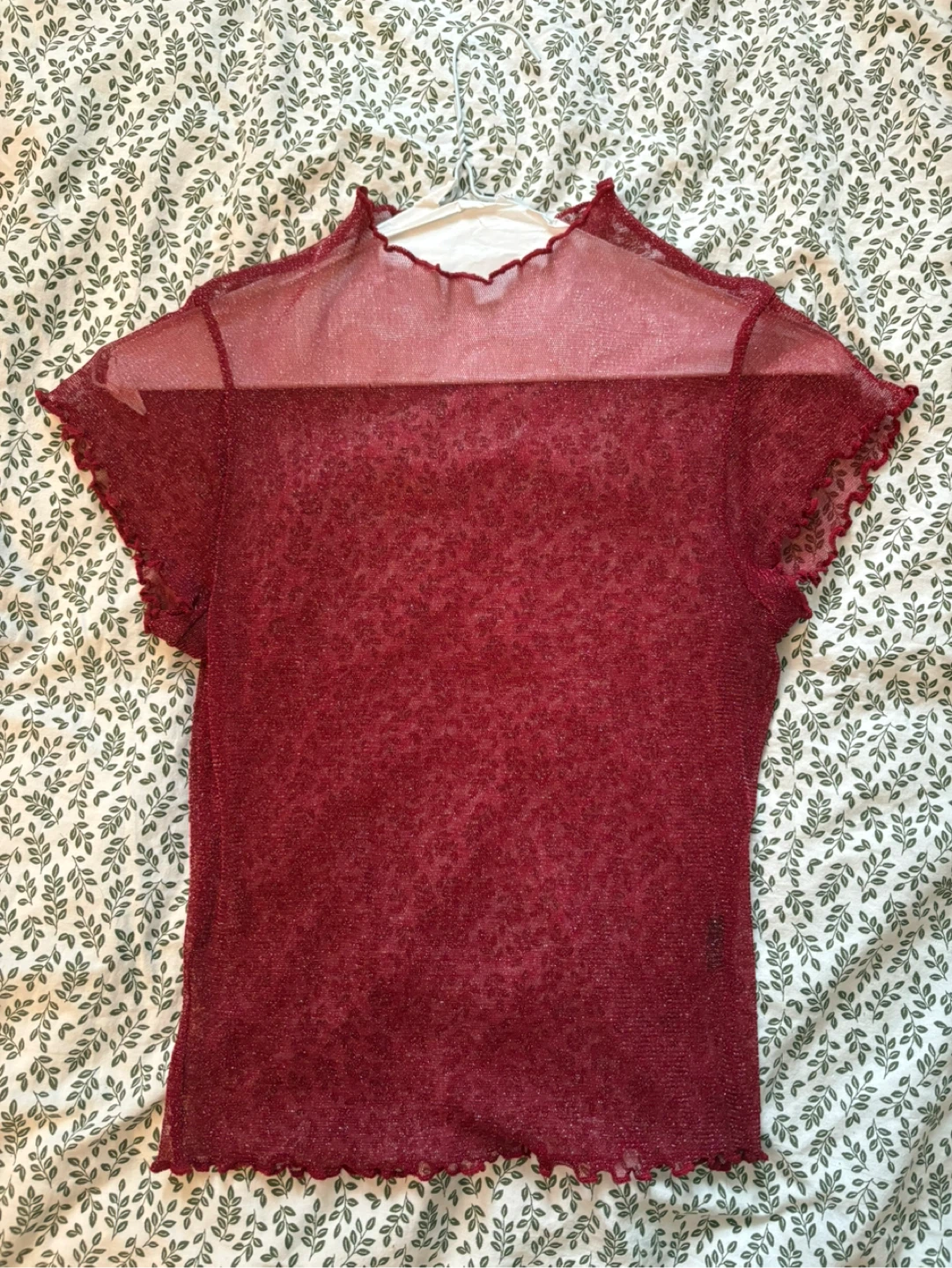 Red Glittery Sheer Top