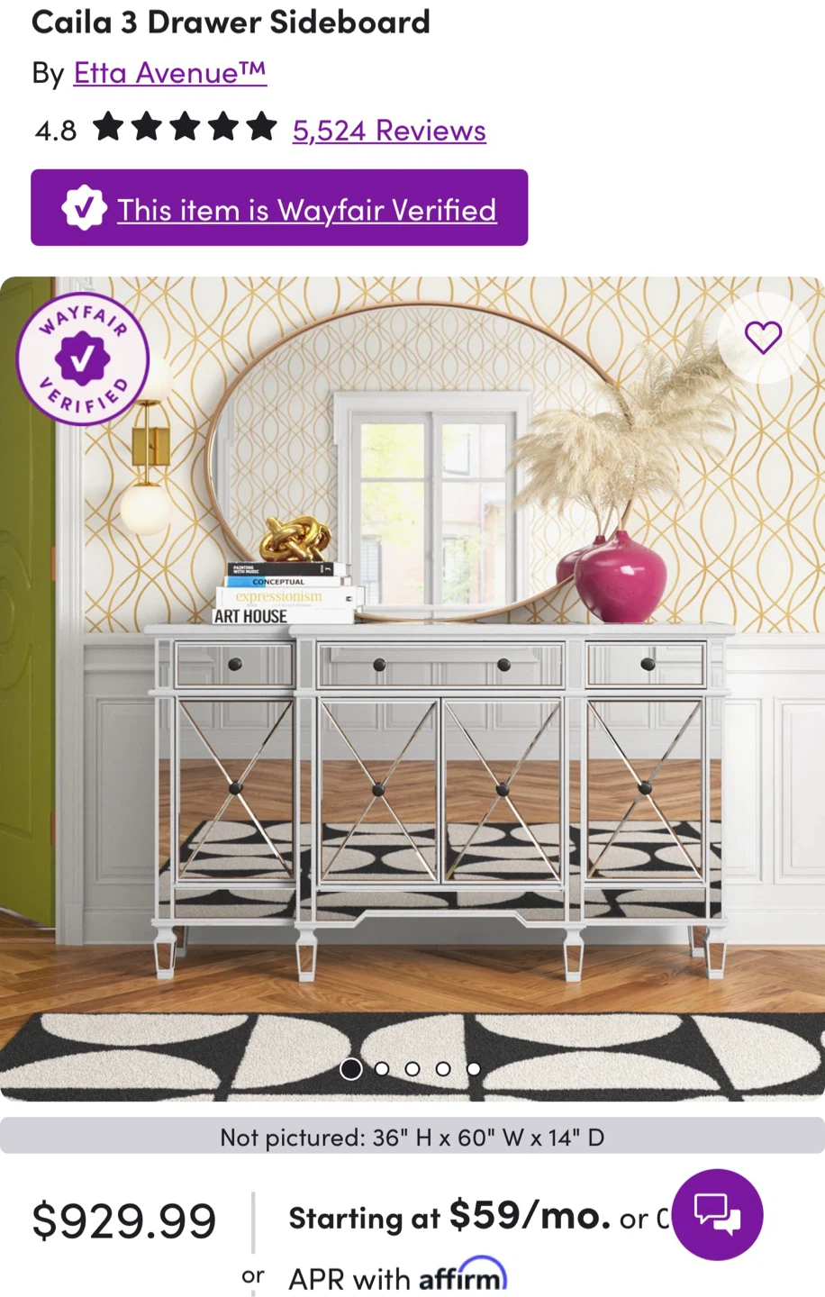 WAYFAIR CAILA 3-DRAWER SIDEBOARD / BUFFET( Read Description)