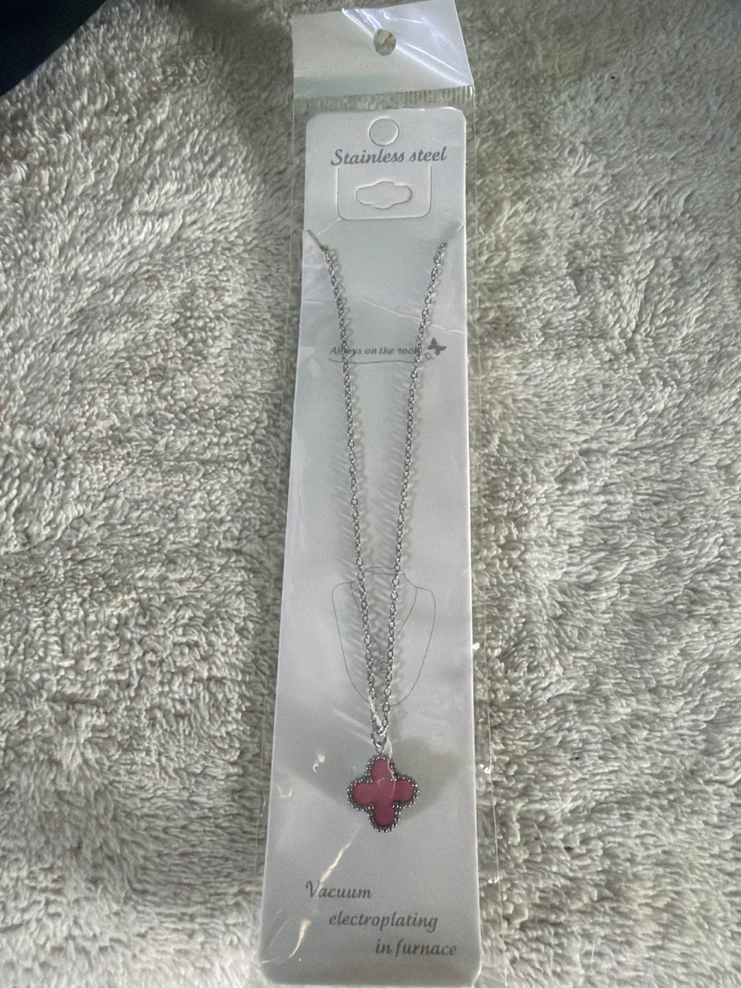 Pink Clover Stainless Steel Necklace