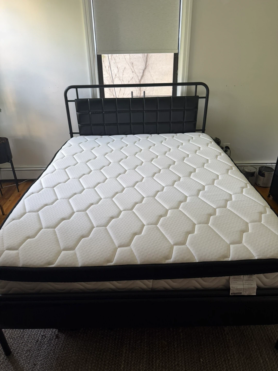 Black Metal Bed Frame with Headboard and Mattress