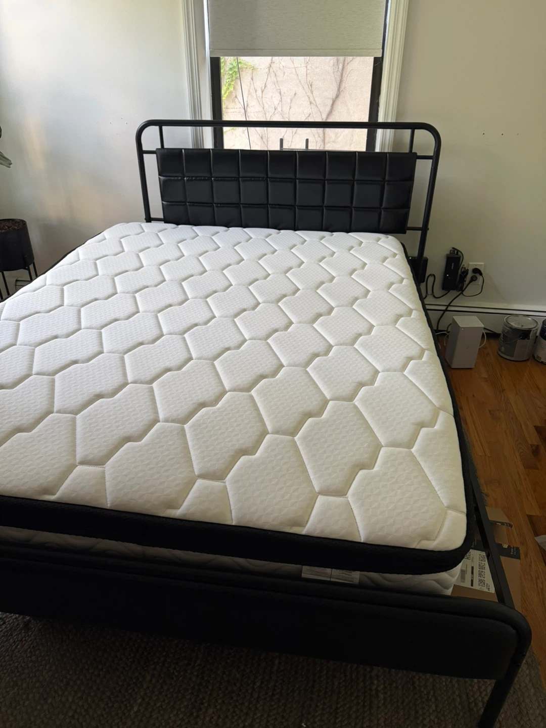 Black Metal Bed Frame with Headboard and Mattress - photo 2