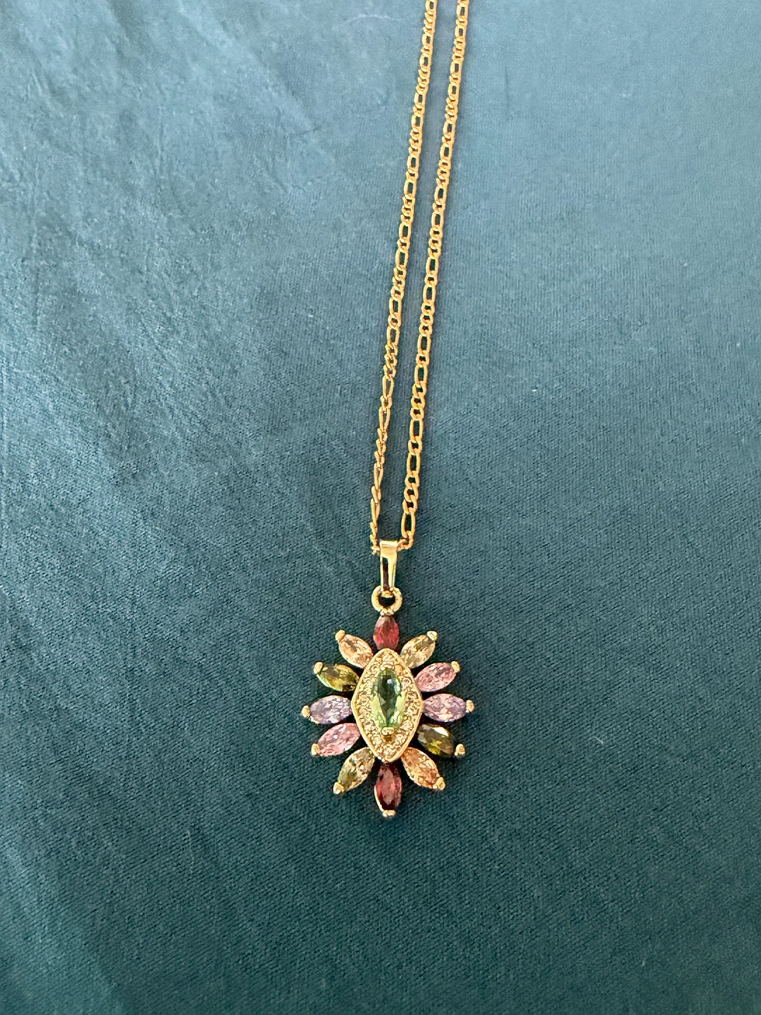 Gold Tone Multi-Color Gemstone Flower Pendant Necklace - photo 2