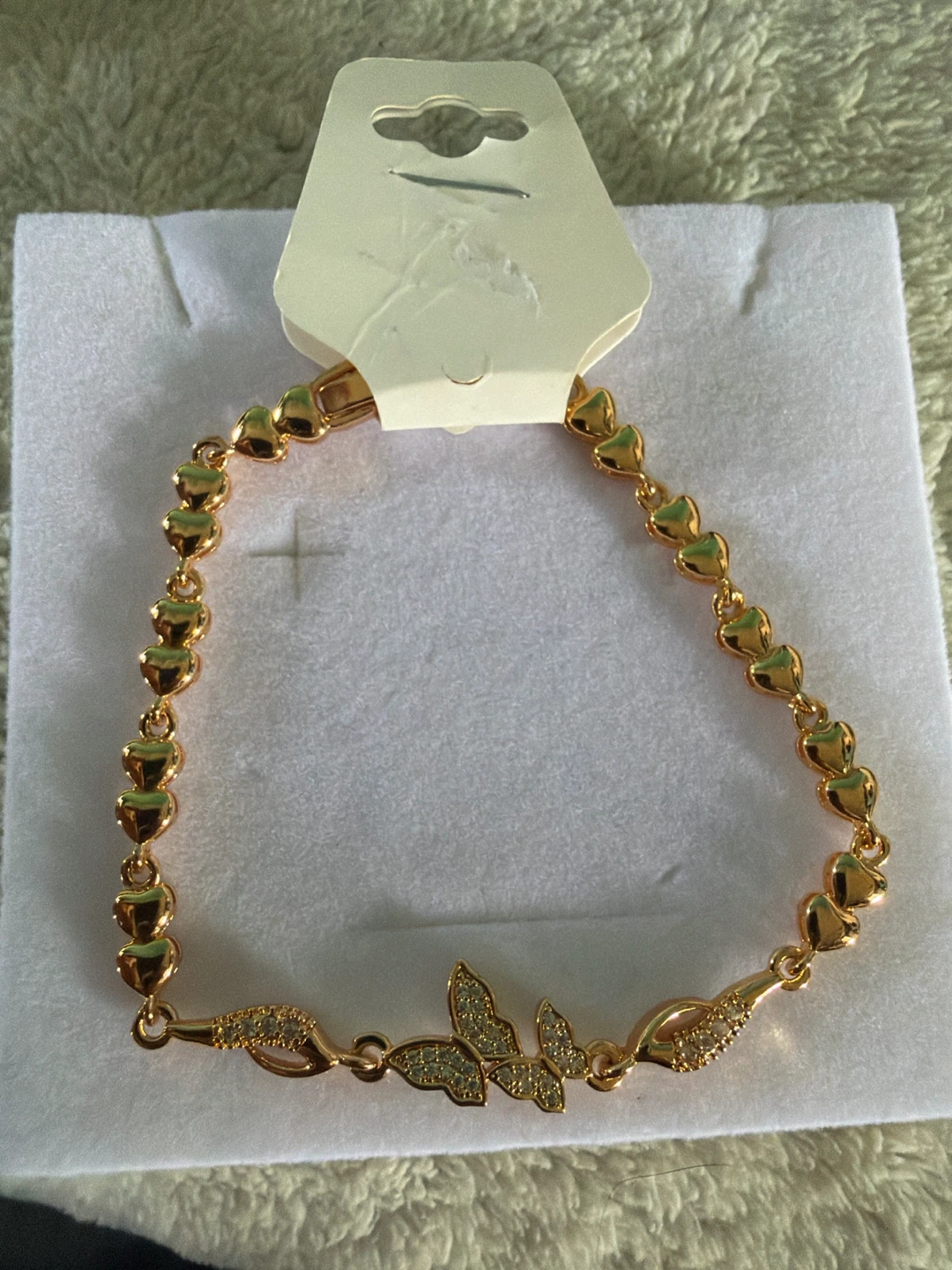 Gold Tone Heart and Butterfly Bracelet