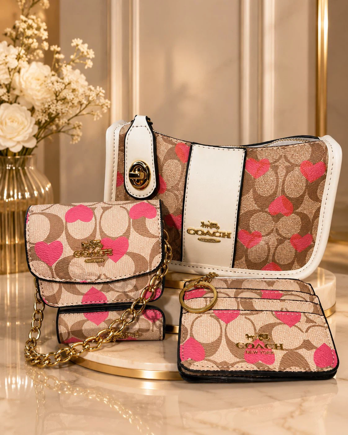 Coach Signature Heart Print Bag Set