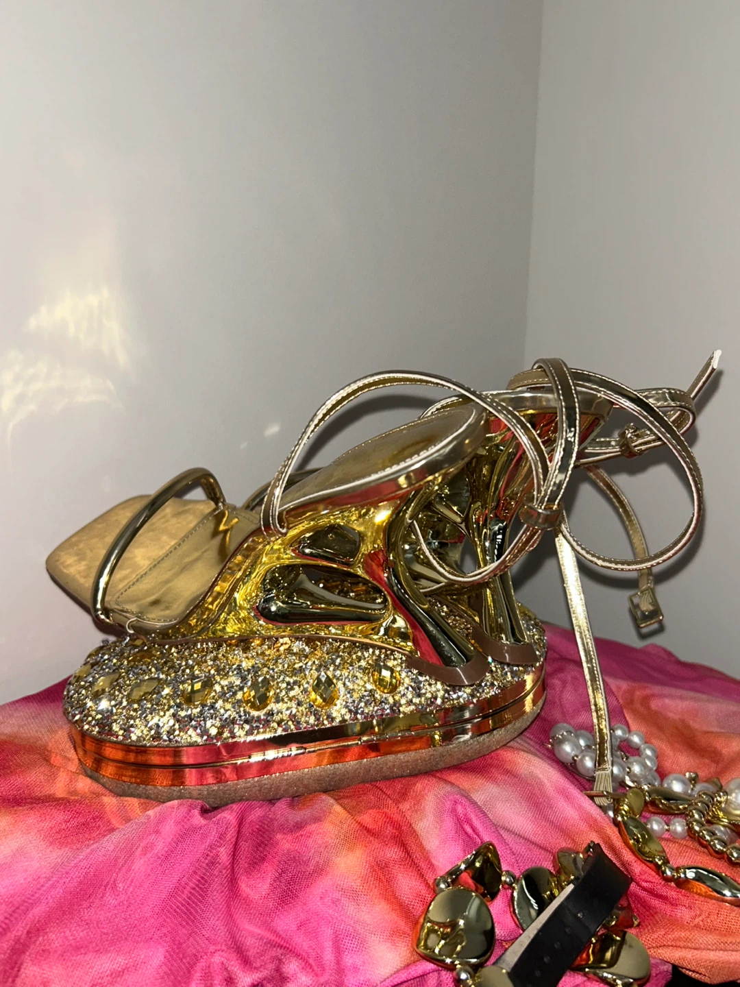 Gold Strappy High Heels