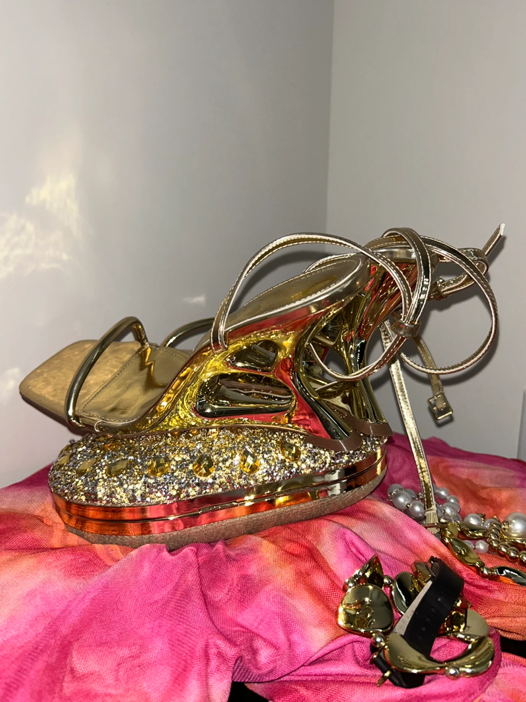 Gold Strappy High Heels - photo 2