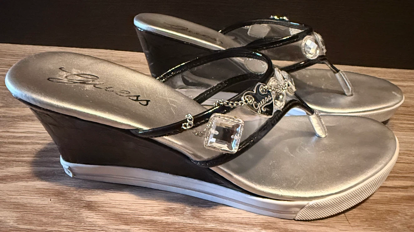 Gently Worn • GUESS • Rhinestone Embellished Charmed WEDGES - photo 2