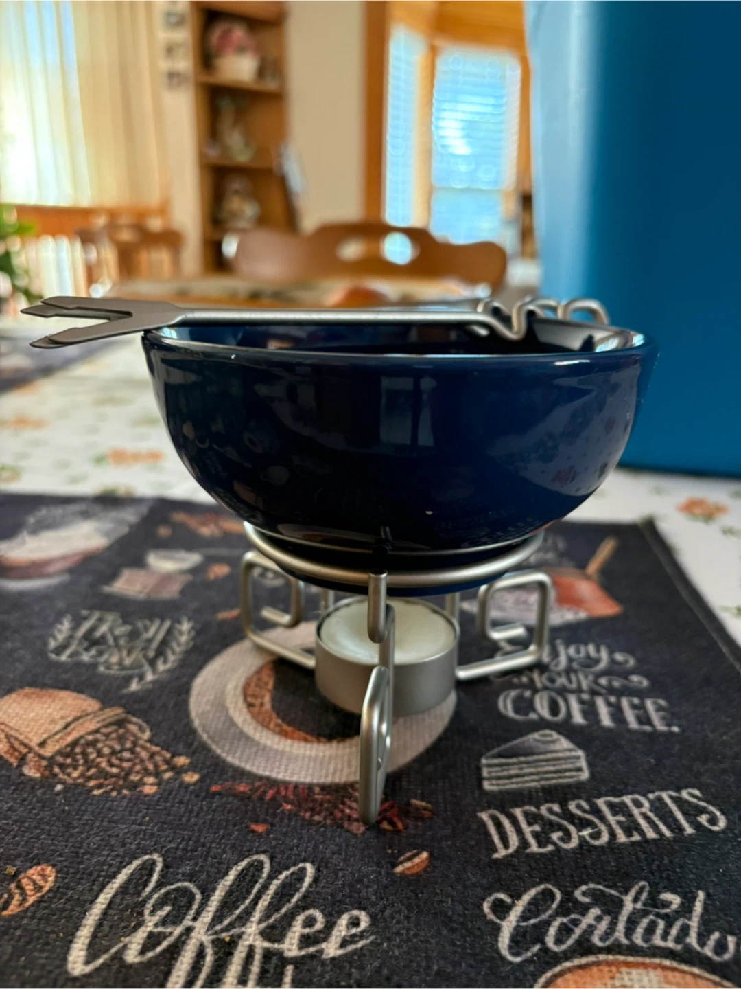 Blue Ceramic Chocolate Fondue Set