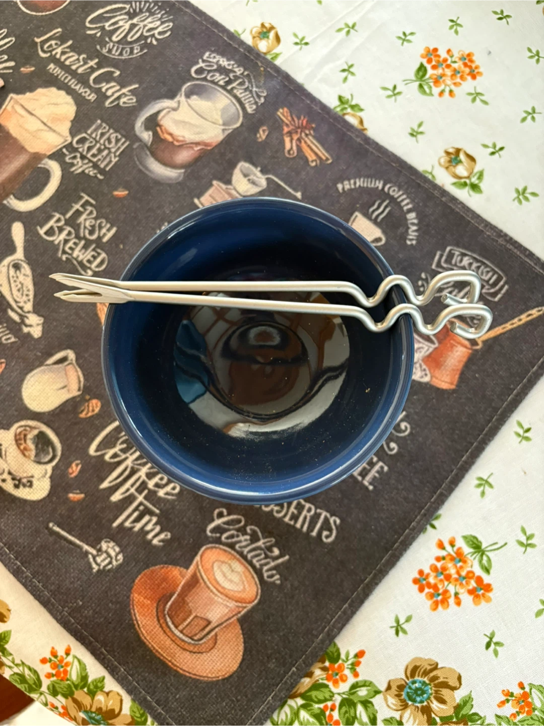 Blue Ceramic Chocolate Fondue Set - photo 2