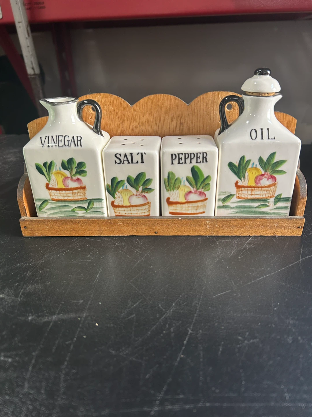 Ceramic Oil, Vinegar, Salt and Pepper Cruet Set