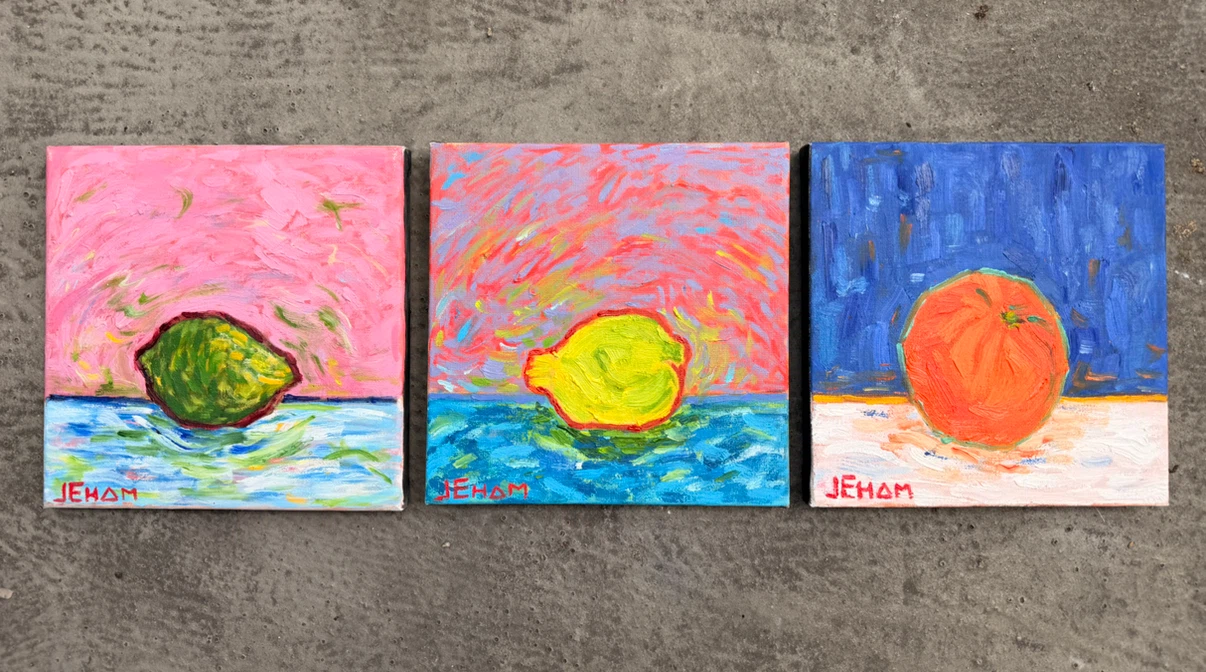 Set of 3 Fruit Original Oil Paintings 8x8
