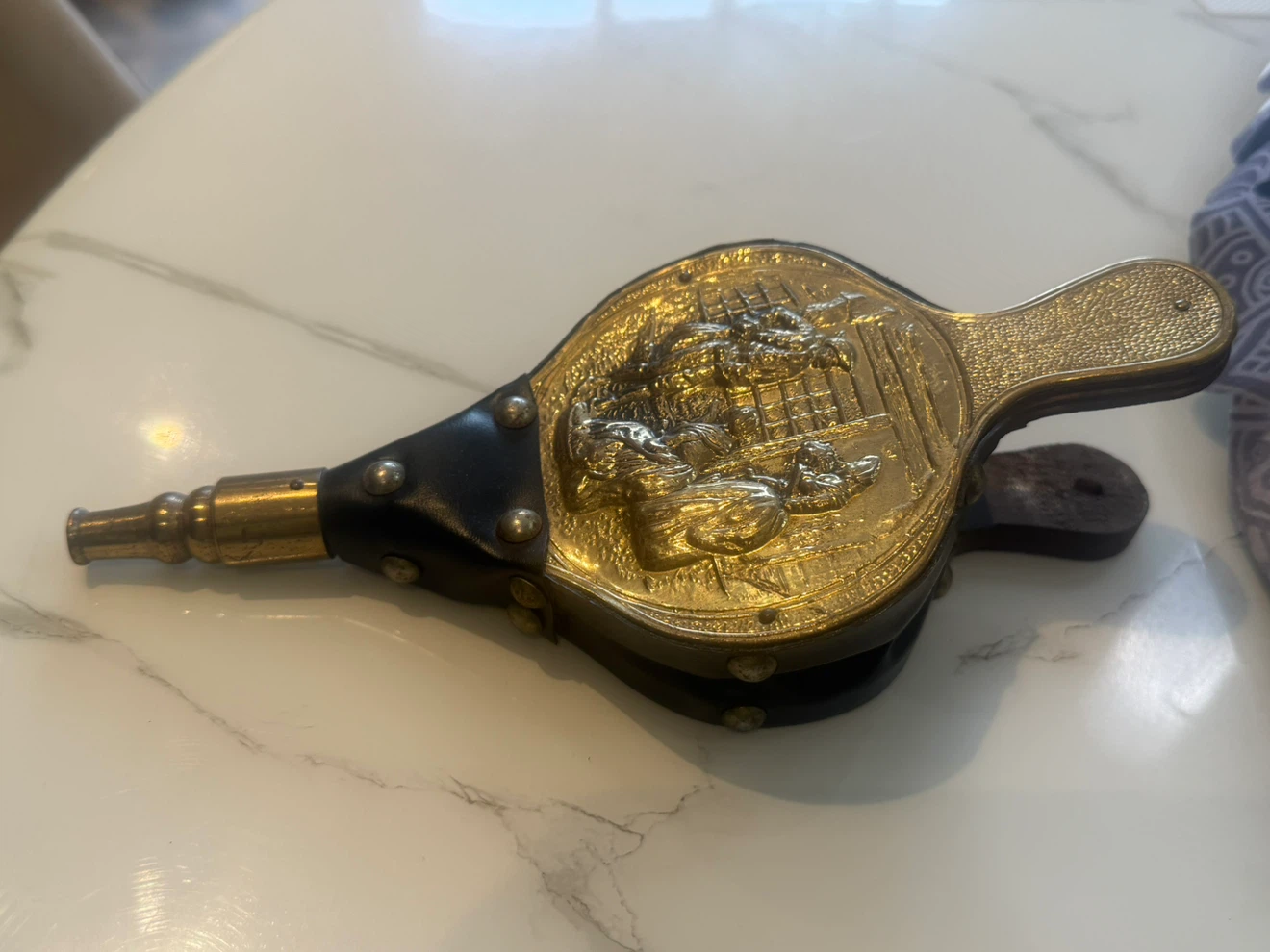 Vintage Brass and Wood Fireplace Bellows