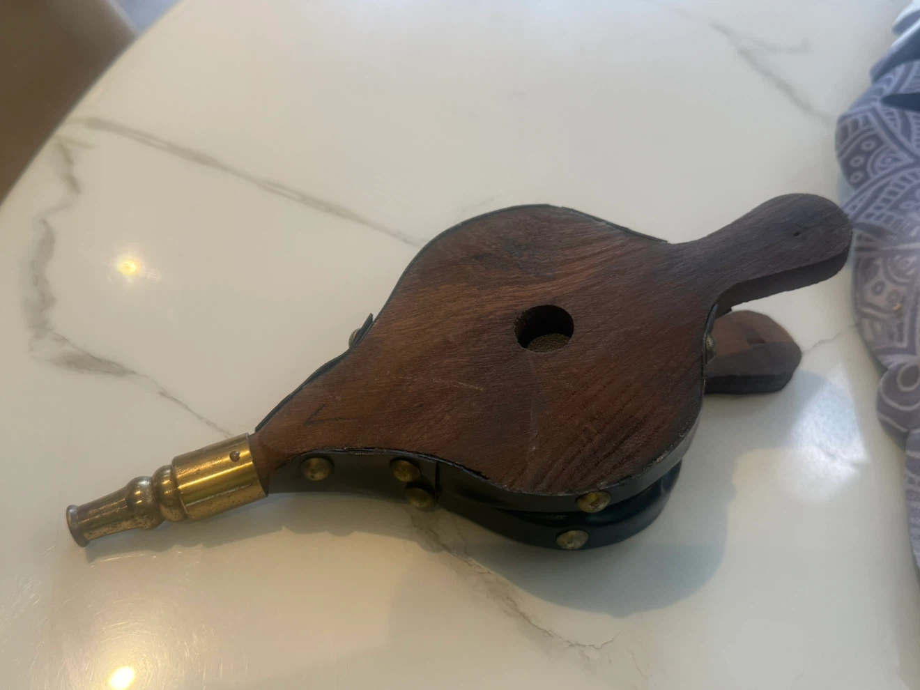 Vintage Brass and Wood Fireplace Bellows - photo 3