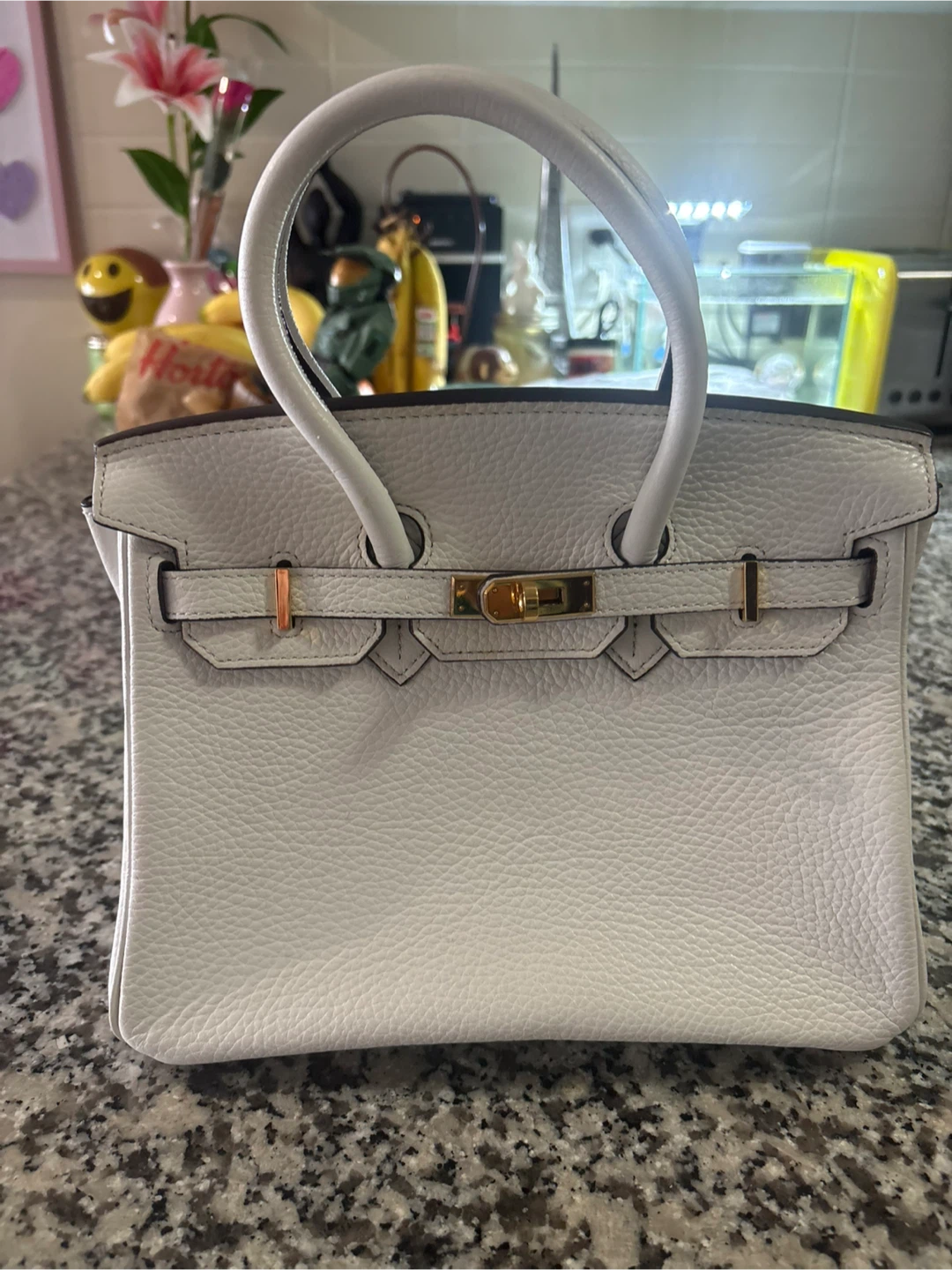 White Leather Birkin Style Handbag