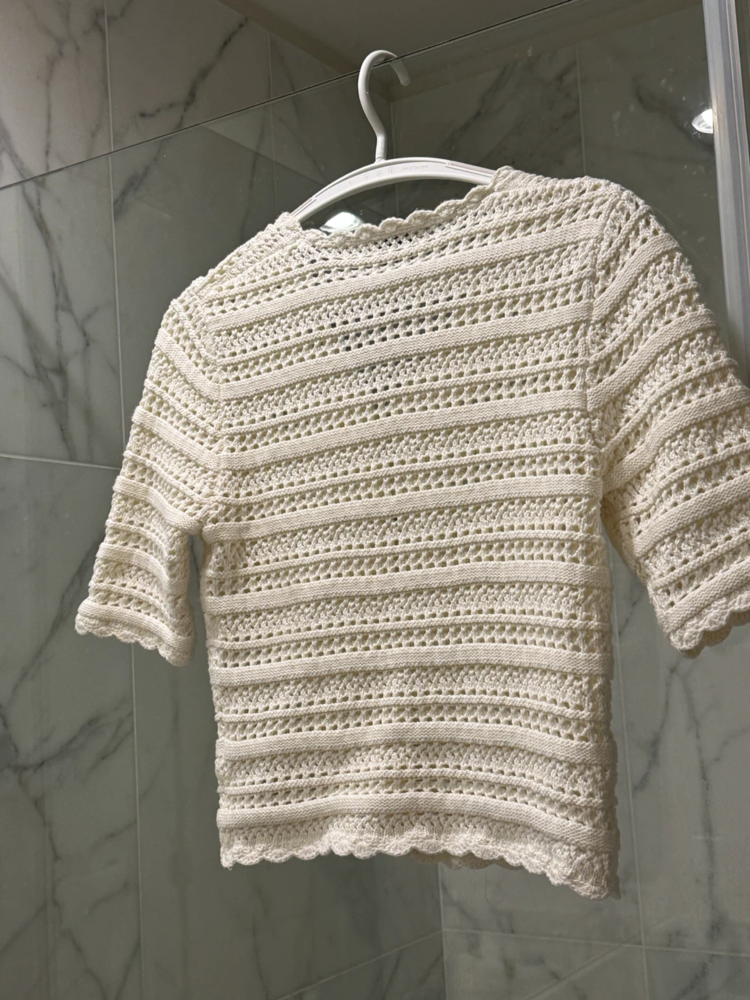 Ganni Cream Crochet Button-Down Top - photo 2