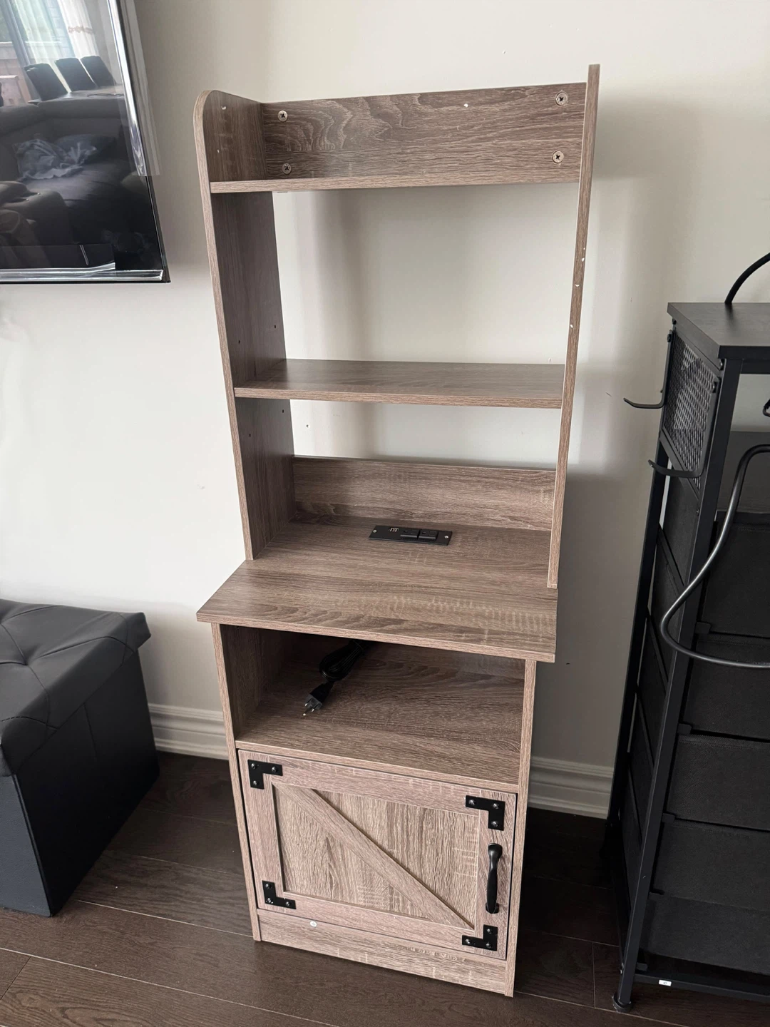 Rustic Wood Shelving Unit with Power Outlets - photo 2