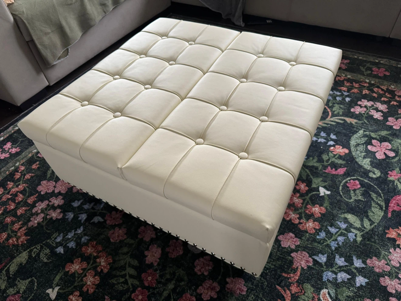 Cream Tufted Storage Ottoman