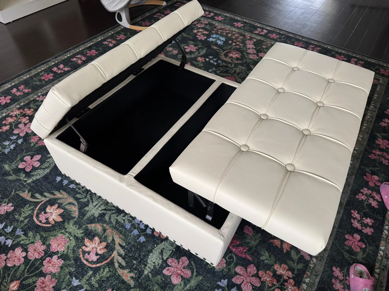 Cream Tufted Storage Ottoman - photo 5