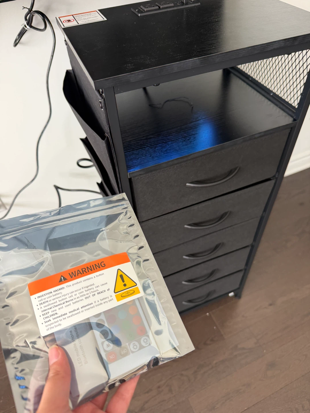 Set of 2 Black  Fabric Drawer Storage Tower with LED and Outlets - photo 2