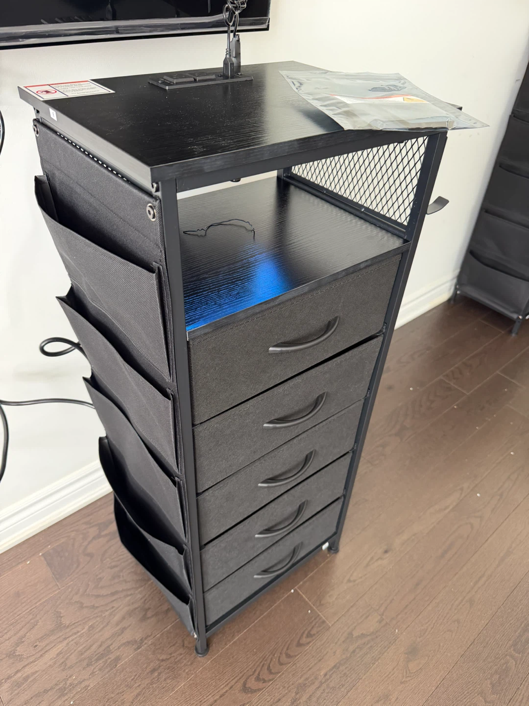 Set of 2 Black  Fabric Drawer Storage Tower with LED and Outlets - photo 3