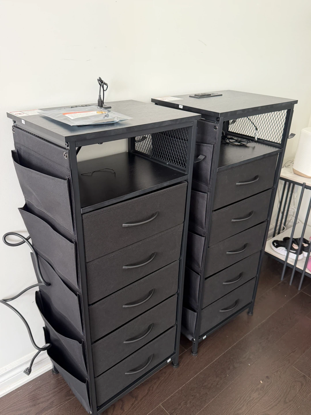 Set of 2 Black  Fabric Drawer Storage Tower with LED and Outlets - photo 5