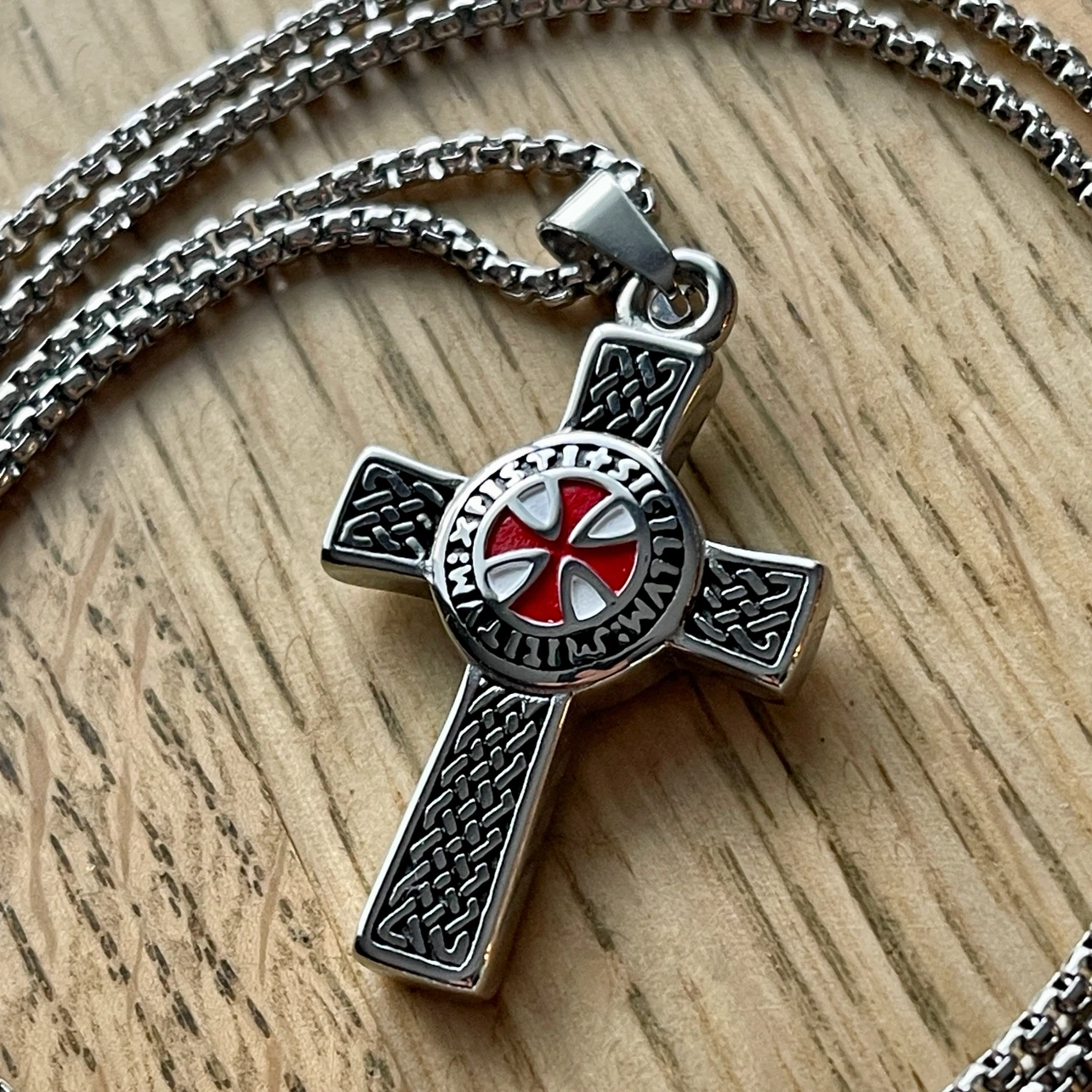 Double sided Knights Templar Cross stainless steel necklace
