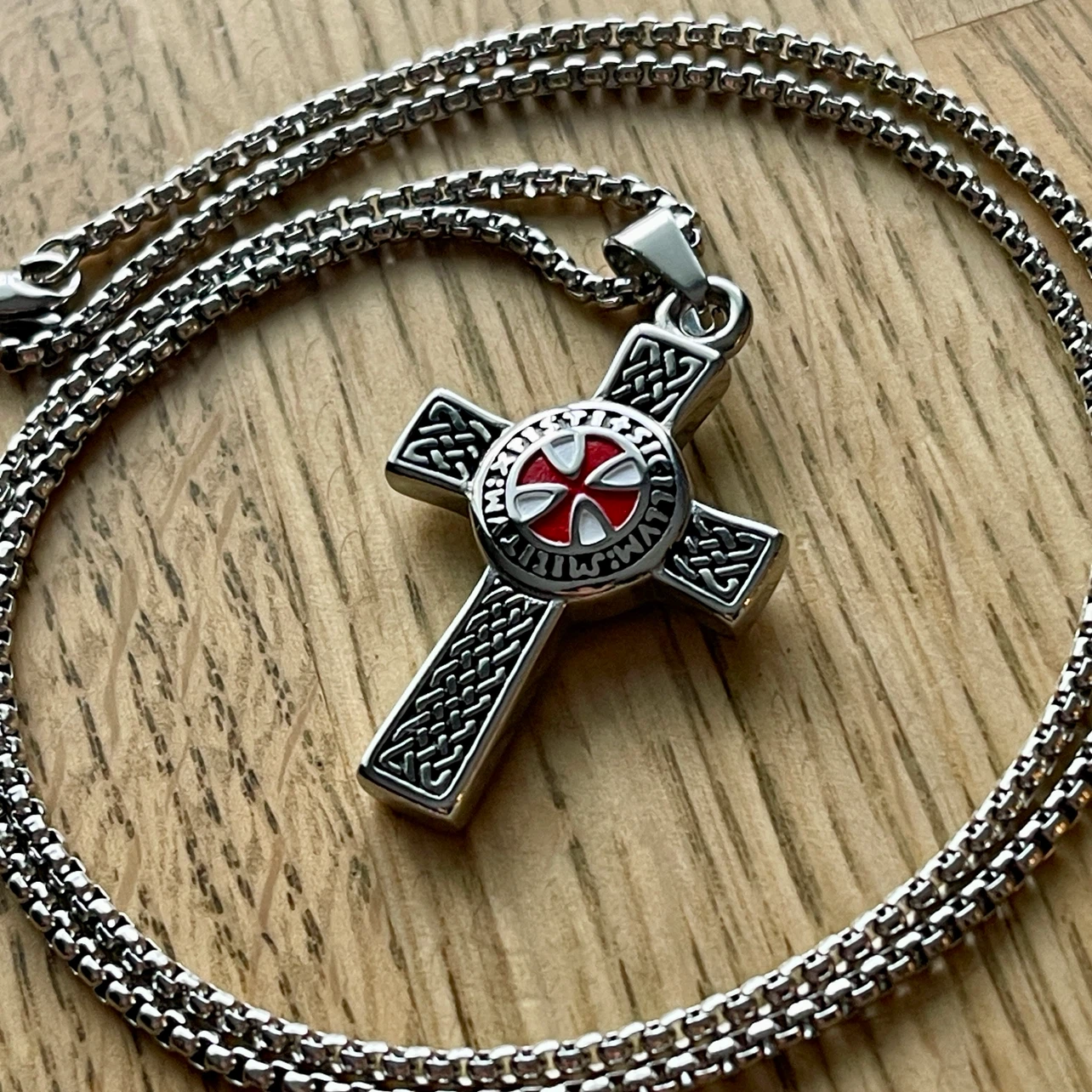 Double sided Knights Templar Cross stainless steel necklace - photo 2
