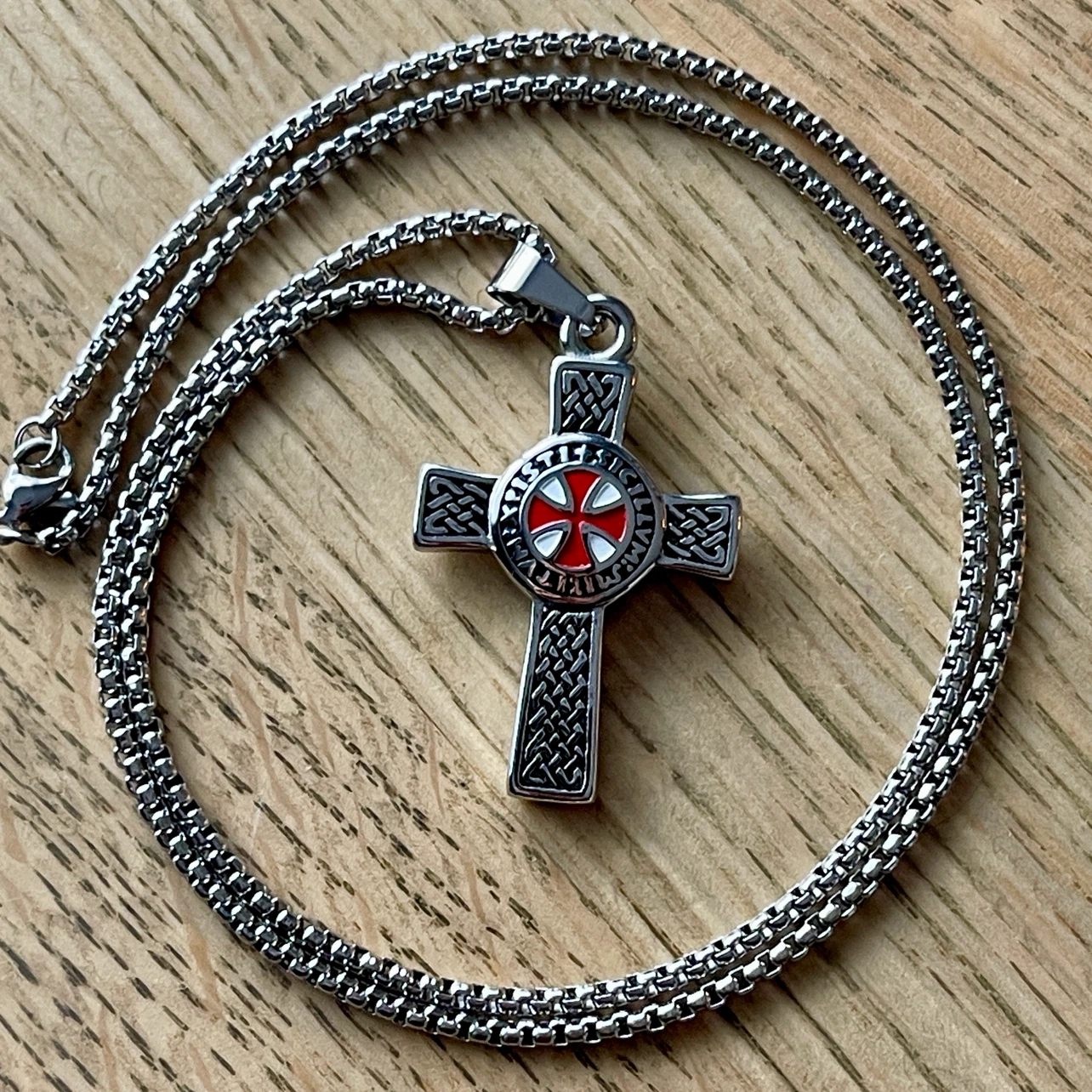 Double sided Knights Templar Cross stainless steel necklace - photo 3
