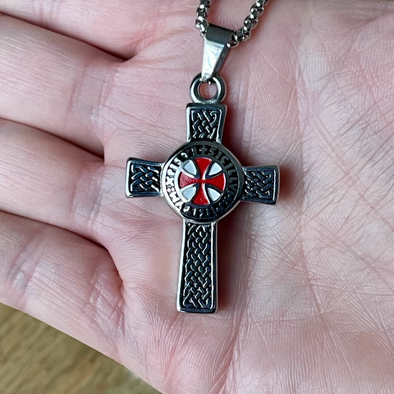 Double sided Knights Templar Cross stainless steel necklace - photo 4