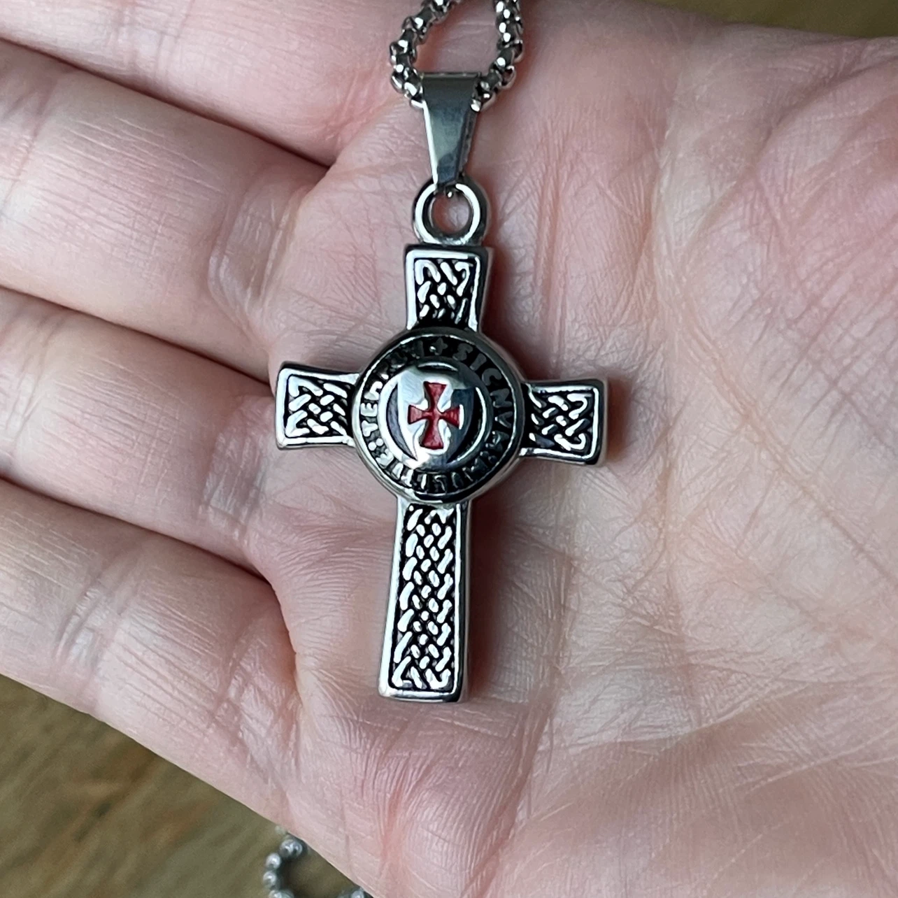 Double sided Knights Templar Cross stainless steel necklace - photo 5